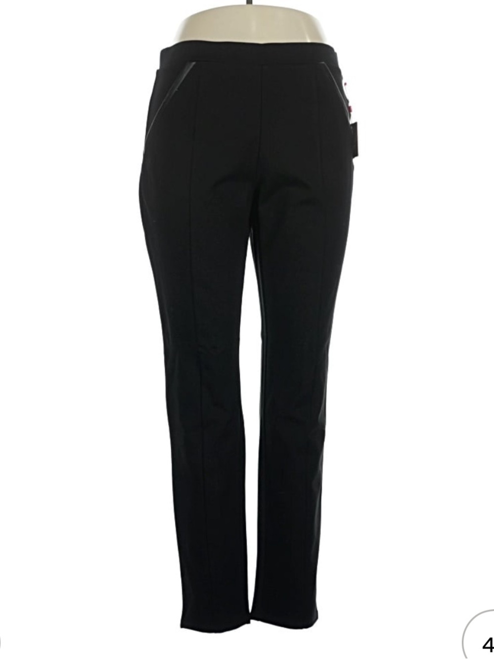 Rafaella Black Straight-Leg Ponte Pants. Damaged pleather pocket liner